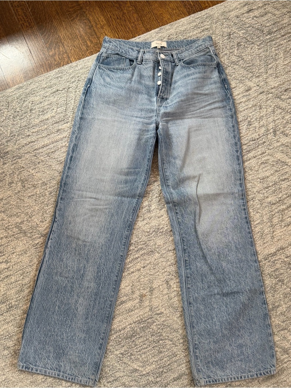 High-Rise Straight Jeans in Light Blue Denim